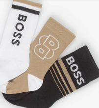 Load image into Gallery viewer, BOSS Boys Black, Beige & White Knitted Ankle Socks (3 Pack)