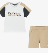 Load image into Gallery viewer, HUGO BOSS Boys Beige Cotton Jersey Shorts Set