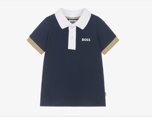 Load image into Gallery viewer, BOSS Baby Boys Blue Cotton Piqué Colourblock Detail Polo Shirt