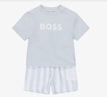 Load image into Gallery viewer, BOSS Baby Boys Blue & White Cotton Jersey Shorts Set
