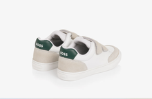 Load image into Gallery viewer, BOSS Boys White Leather Velcro Trainers with Suede Trim