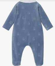 Load image into Gallery viewer, PATACHOU Boys Blue Velour Babygrow with Embroidered Teddy Bears
