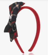 Load image into Gallery viewer, PATACHOU Girls Navy Blue & Red Tartan Bow Hairband