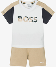 Load image into Gallery viewer, HUGO BOSS Boys Beige Cotton Jersey Shorts Set