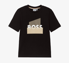 Load image into Gallery viewer, BOSS Boys Black Cotton T-Shirt with Updated Split Logo Print