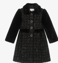 Load image into Gallery viewer, PATACHOU Girls Black Tweed & Faux Fur Coat
