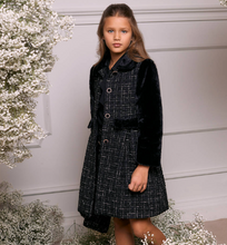 Load image into Gallery viewer, PATACHOU Girls Black Tweed & Faux Fur Coat