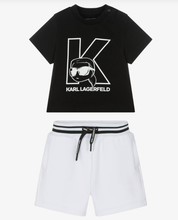 Load image into Gallery viewer, KARL LAGERFELD Boys Black & White Cotton Jersey New Ikons Logo Shorts Set