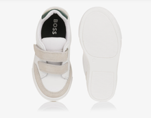 Load image into Gallery viewer, BOSS Boys White Leather Velcro Trainers with Suede Trim
