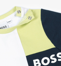 Load image into Gallery viewer, HUGO BOSS Boys White & Blue Colourblock Cotton Piqué T-Shirt