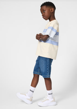 Load image into Gallery viewer, BOSS Boys Ivory & Blue Cotton Piqué Colorblock T-Shirt