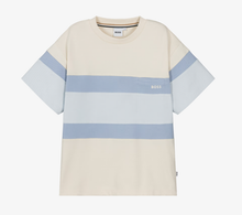 Load image into Gallery viewer, BOSS Boys Ivory & Blue Cotton Piqué Colorblock T-Shirt