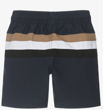 Load image into Gallery viewer, HUGO BOSS Boys Blue Tricolour Stripe Swim Shorts