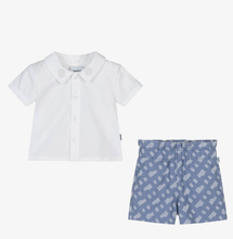 Load image into Gallery viewer, HUGO BOSS White & Blue Cotton Shorts Set