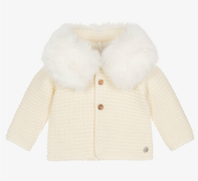 Load image into Gallery viewer, PAZ RODRIGUEZ Ivory Knitted Wool Mix Jacket with Faux Fur Trim