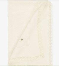 Load image into Gallery viewer, PAZ RODRIGUEZ Ivory Wool Baby Shawl with Lace Trim (100cm)