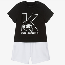 Load image into Gallery viewer, KARL LAGERFELD Boys Black & White Cotton Jersey New Ikons Logo Shorts Set