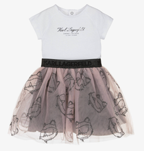 Load image into Gallery viewer, KARL LAGERFELD Girls White Jersey & Pink Tulle Choupette Skirt Set