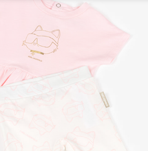 Load image into Gallery viewer, KARL LAGERFELD Baby Girls Pink Cotton Top & Leggings Set with Choupette Logo