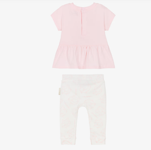 Load image into Gallery viewer, KARL LAGERFELD Baby Girls Pink Cotton Top & Leggings Set with Choupette Logo
