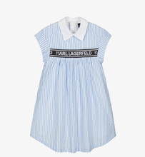 Load image into Gallery viewer, KARL LAGERFELD KIDS Girls Blue & White Striped Cotton Dress