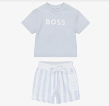 Load image into Gallery viewer, BOSS Baby Boys Blue & White Cotton Jersey Shorts Set