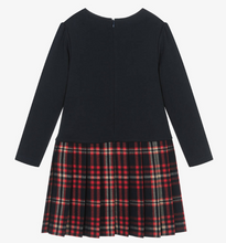 Load image into Gallery viewer, PATACHOU Girls Navy Blue Jersey & Tartan Flannel Dress