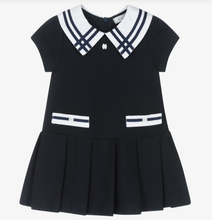 Load image into Gallery viewer, PATACHOU Girls Navy Blue Cotton Jersey Dress with White Trims