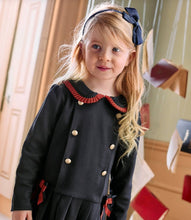 Load image into Gallery viewer, PATACHOU Girls Navy Blue Ribbon & Button Trim Cotton Jersey Dress