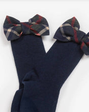 Load image into Gallery viewer, PATACHOU Girls Navy Blue Tartan Bow Cotton Socks