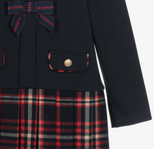 Load image into Gallery viewer, PATACHOU Girls Navy Blue Jersey & Tartan Flannel Dress