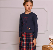 Load image into Gallery viewer, PATACHOU Girls Navy Blue Jersey & Tartan Flannel Dress