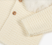 Load image into Gallery viewer, PAZ RODRIGUEZ Ivory Knitted Wool Mix Jacket with Faux Fur Trim