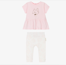 Load image into Gallery viewer, KARL LAGERFELD Baby Girls Pink Cotton Top & Leggings Set with Choupette Logo
