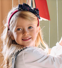 Load image into Gallery viewer, PATACHOU Girls Navy Blue & Red Tartan Bow Hairband