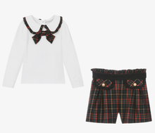 Load image into Gallery viewer, PATACHOU Girls Navy Blue Tartan Cotton Shorts Set