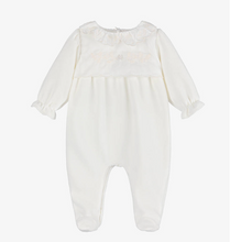 Load image into Gallery viewer, PATACHOU Girls Ivory Embroidered Velour Babygrow