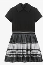 Load image into Gallery viewer, KARL LAGERFELD Girls Black & Silver Pleated Logo Dress