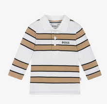 Load image into Gallery viewer, HUGO BOSS Boys White & Beige Striped Cotton Polo Shirt