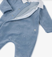Load image into Gallery viewer, PATACHOU Boys Blue Velour Babygrow with Embroidered Teddy Bears