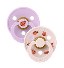 Load image into Gallery viewer, BIBS Pacifier Studio Colour 2 PACK Ladybug Latex size 1 Violet Sky Mix