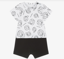 Load image into Gallery viewer, KARL LAGERFELD Baby Boys White & Black Cotton Kark Ikonik Shortie