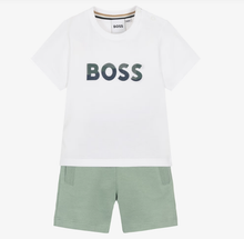 Load image into Gallery viewer, BOSS Boys White T-Shirt & Green Cotton Shorts Set