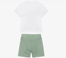 Load image into Gallery viewer, BOSS Boys White T-Shirt & Green Cotton Shorts Set