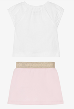 Load image into Gallery viewer, KARL LAGERFELD Baby Girls White & Pink Jersey Choupette Top & Skirt Set