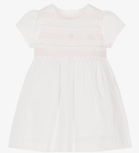 Load image into Gallery viewer, PATACHOU Baby Girls White & Pink Smocked Cotton Dress