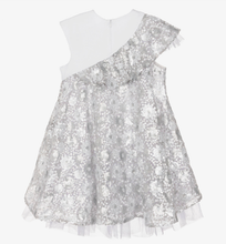 Load image into Gallery viewer, KARL LAGERFELD Girls White & Silver Sequinned Organza Dress