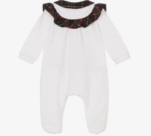 Load image into Gallery viewer, PATACHOU Girls White Cotton Velour & Tartan Babygrow