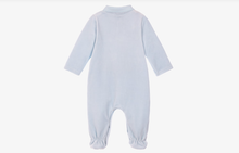 Load image into Gallery viewer, BOSS Baby Boys Pale Blue Velour Babygrow