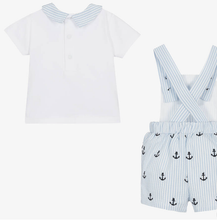 Load image into Gallery viewer, PATACHOU Baby Boys Blue Striped Cotton Dungaree Set